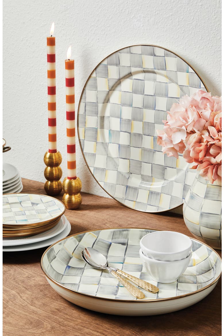 Sterling Check Enamel Serving Platter, Alternate, color, GREY/ WHITE
