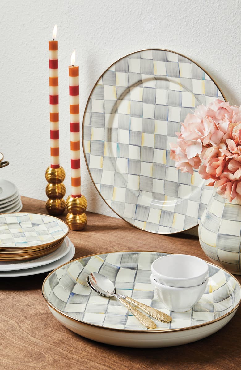 MACKENZIE CHILDS Sterling Check Enamel Serving Platter, Alternate, color, Grey/ White