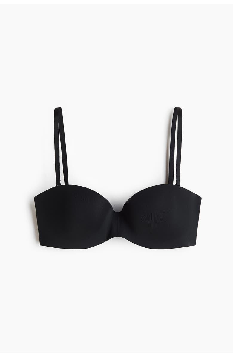 H&M Padded Microfibre Balconette Bra, Alternate, color, Black