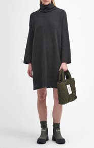 Barbour Long Sleeve Cotton Blend Rib Turtleneck Sweater Dress
