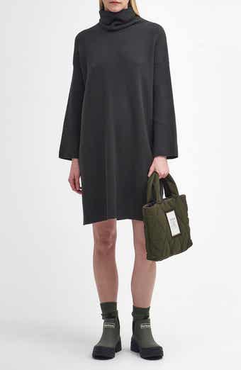 Barbour Long Sleeve Cotton Blend Rib Turtleneck Sweater Dress