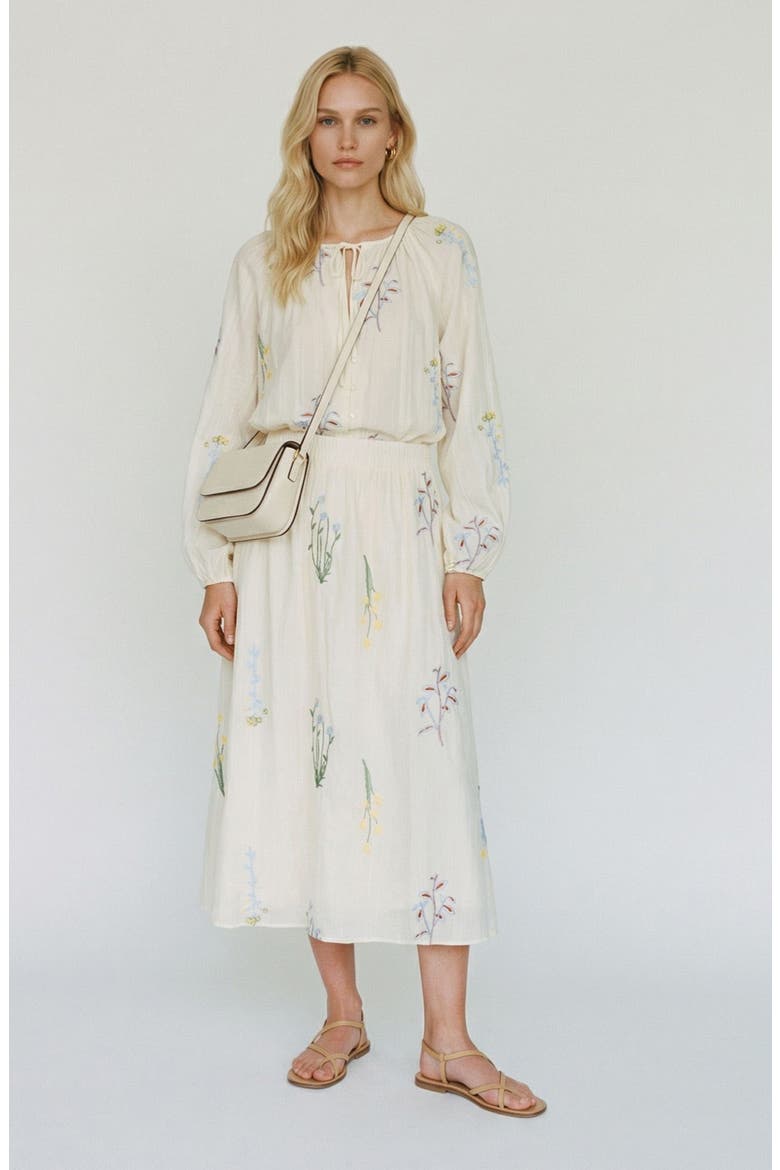 Lina Leaf Embroidered Button-Up Top, Alternate, color, SNOW WHITE DETAILCOLORFUL EMB