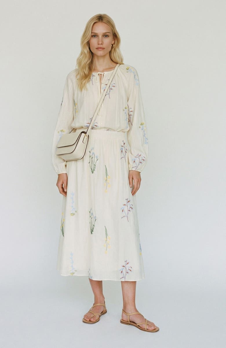 VERO MODA Lina Leaf Embroidered Button-Up Top, Alternate, color, Snow White Detailcolorful Emb