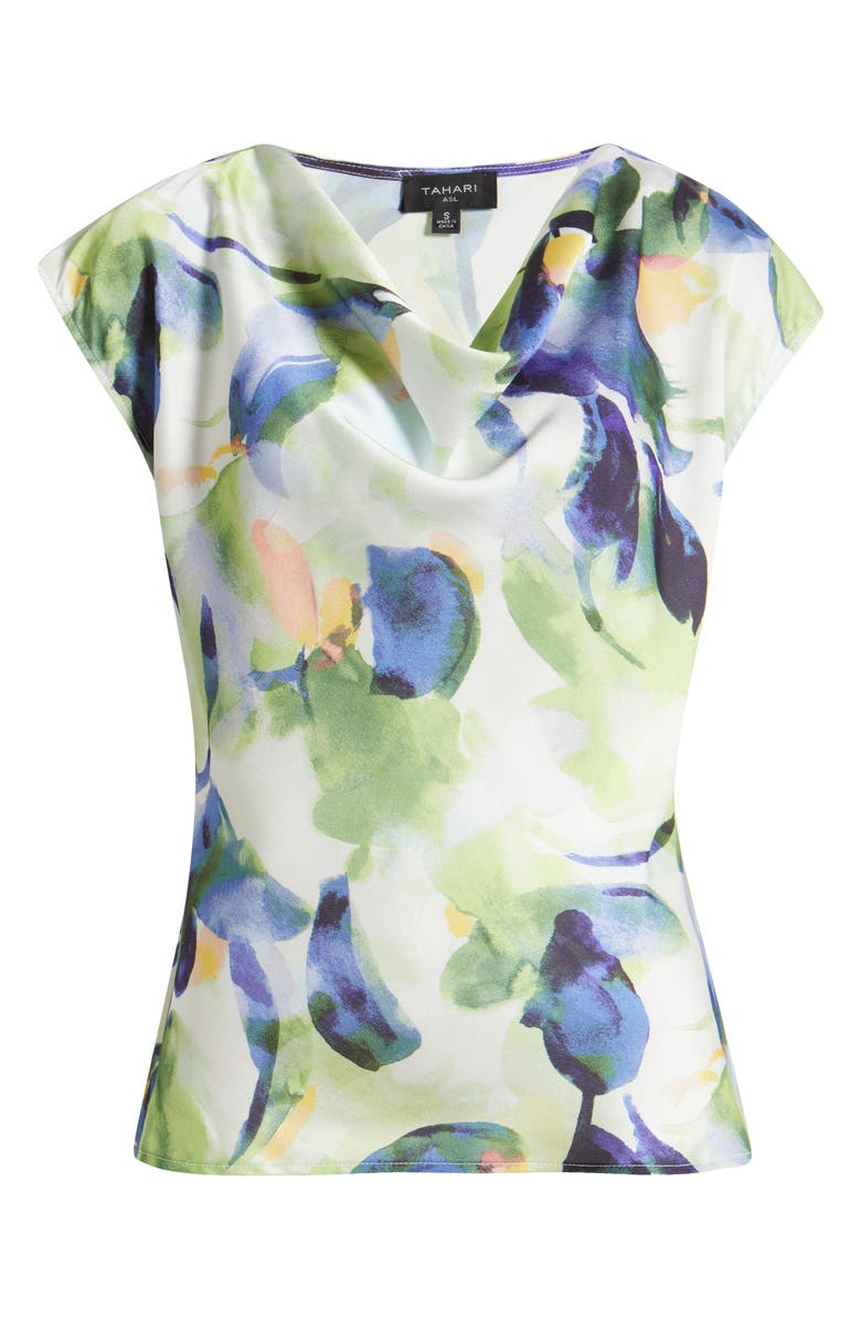 Tahari ASL Watercolor Cowl Neck Satin Top, Alternate, color, 