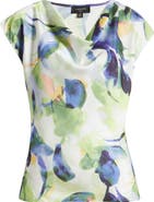 Tahari ASL Watercolor Cowl Neck Satin Top