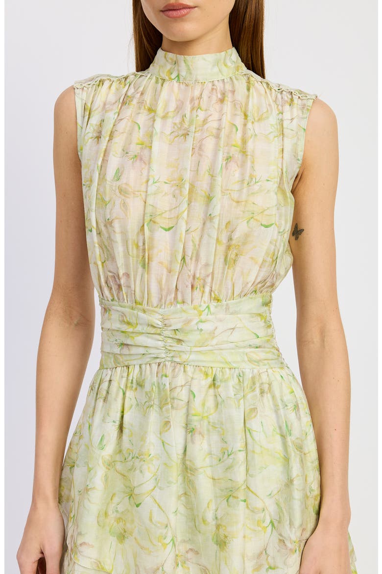 Claire Floral Sleeveless Dress, Alternate, color, SAGE YELLOW