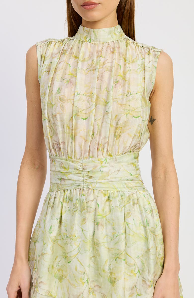 En Saison Claire Floral Sleeveless Dress, Alternate, color, Sage Yellow