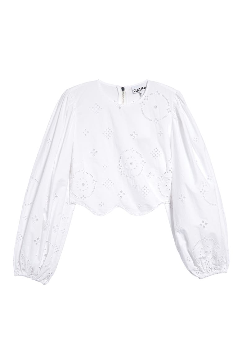 Broderie Anglaise Cropped Fitted Blouse, Main, color, BRIGHT WHITE