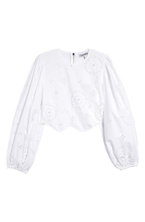 Broderie Anglaise Cropped Fitted Blouse