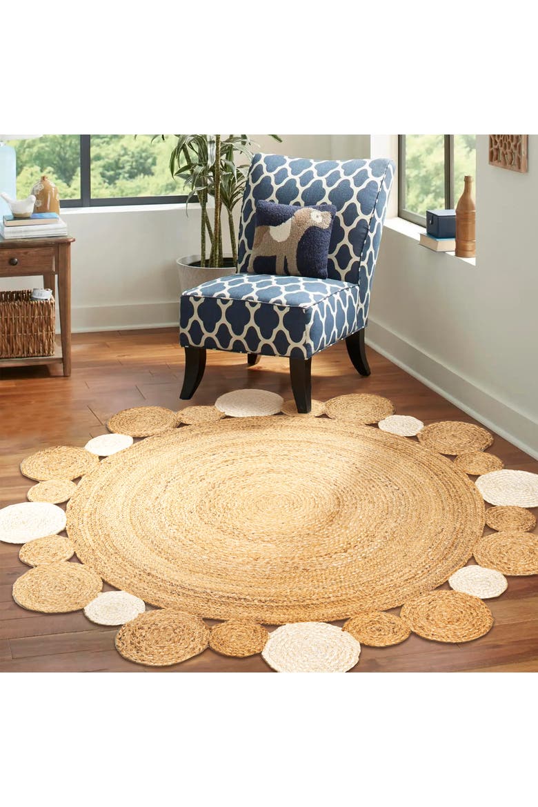 Ayana Two-Tone Jute Hippy Circle Round Area Rug, Alternate, color, Natural/Cream