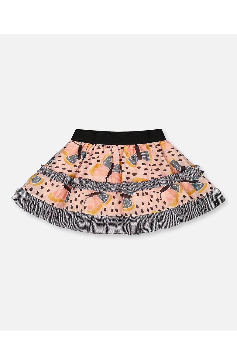 Deux par Deux Girl's Printed Ruffle Skirt Black And Pink Butterflies, Main, color, 