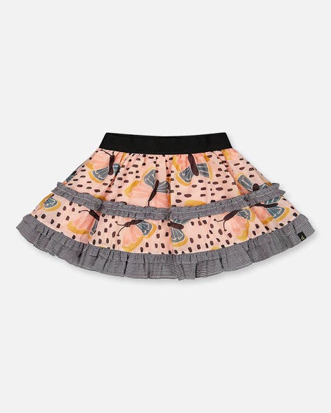 Little Girl's Printed Ruffle Skirt Black And Pink Butterflies