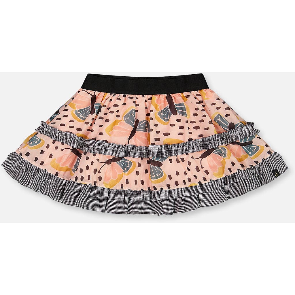 Deux Par Deux Little Girl's Printed Ruffle Skirt Black And Pink Butterflies In Black And Pink Butterflies