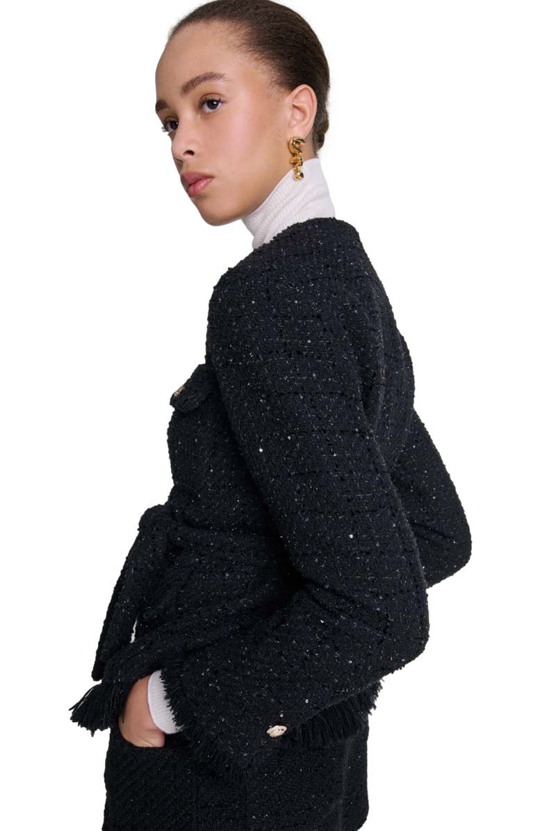 maje Sequinned tweed jacket, Alternate, color, 