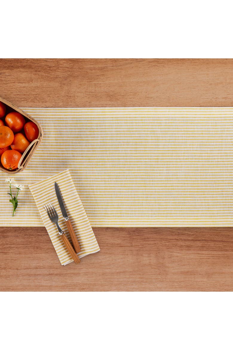 Linen Table Runner - Narrow Stripe, Alternate, color, Spicy Mustard and White