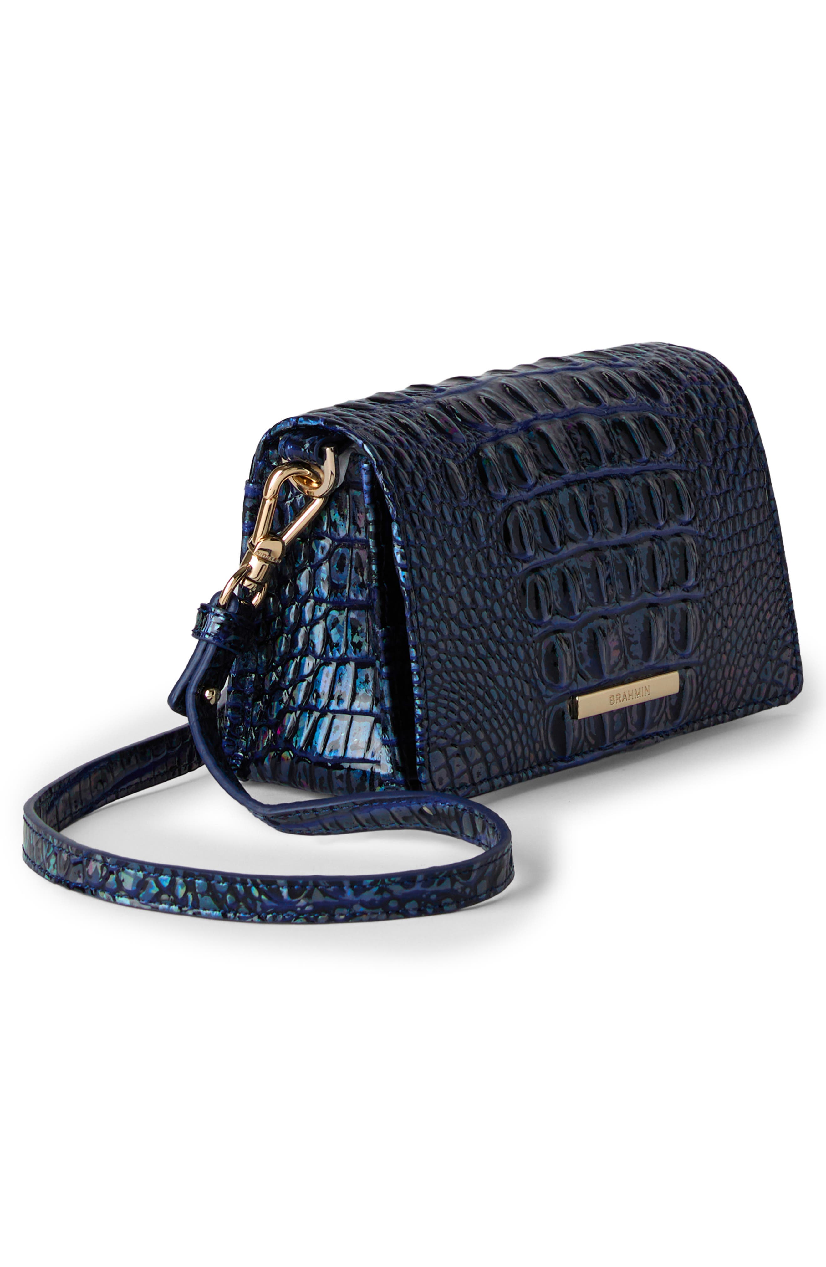 Brahmin Minuette Croc Embossed Leather Crossbody Bag, Alternate, color, Royal Blue Melbourne