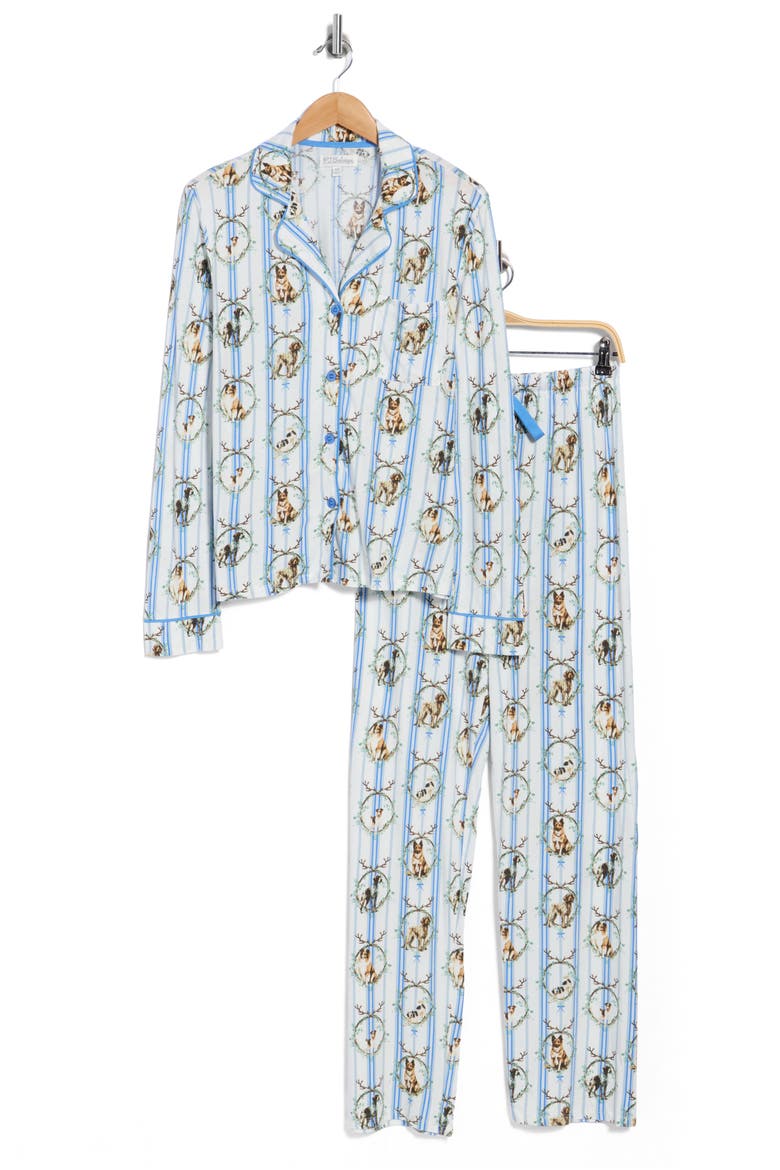 Cotton Blend Notch Collar Pajamas, Alternate, color, WOODLAND PUPS STRIPE