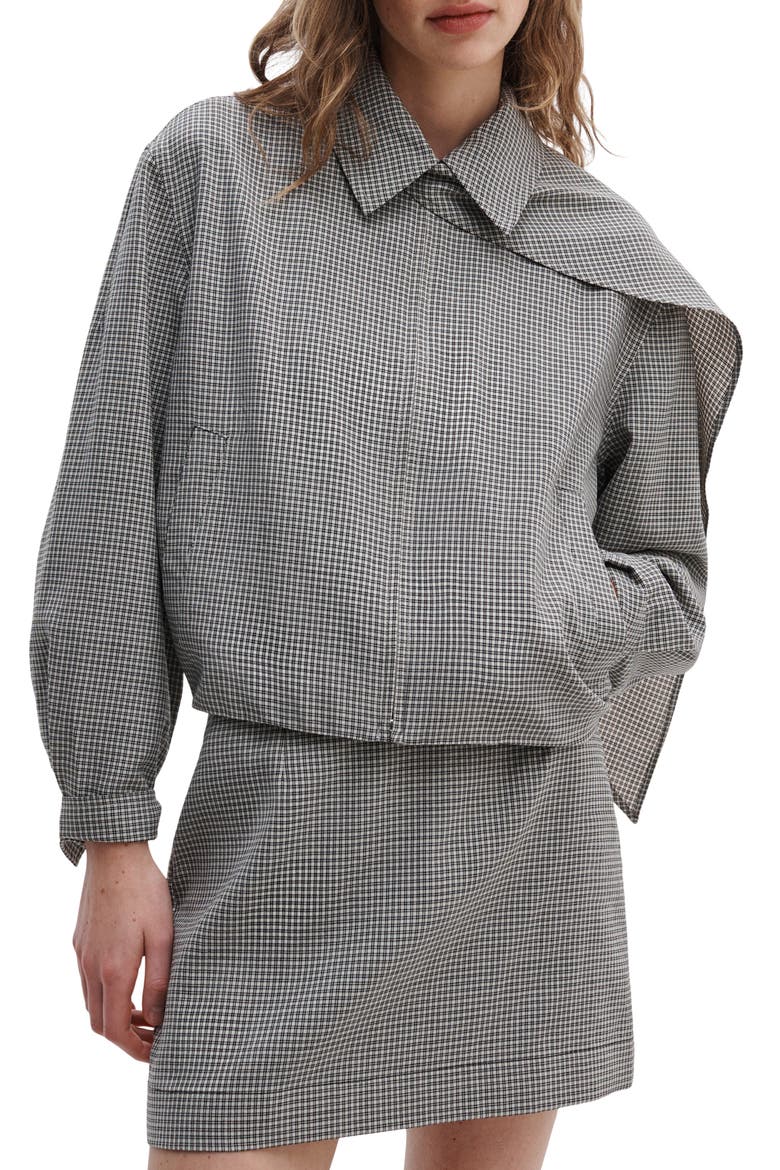 Krista Windowpane Check Wool Jacket with Attached Scarf, Main, color, BLACK PLAID