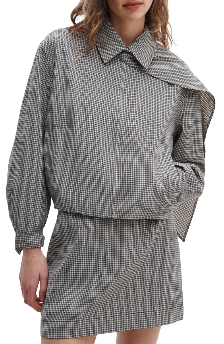 rag & bone Krista Windowpane Check Wool Jacket with Attached Scarf, Main, color, Black Plaid