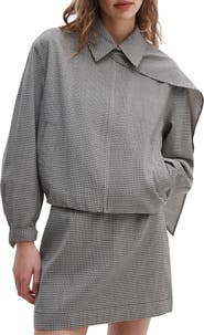 rag & bone Krista Windowpane Check Wool Jacket with Attached Scarf