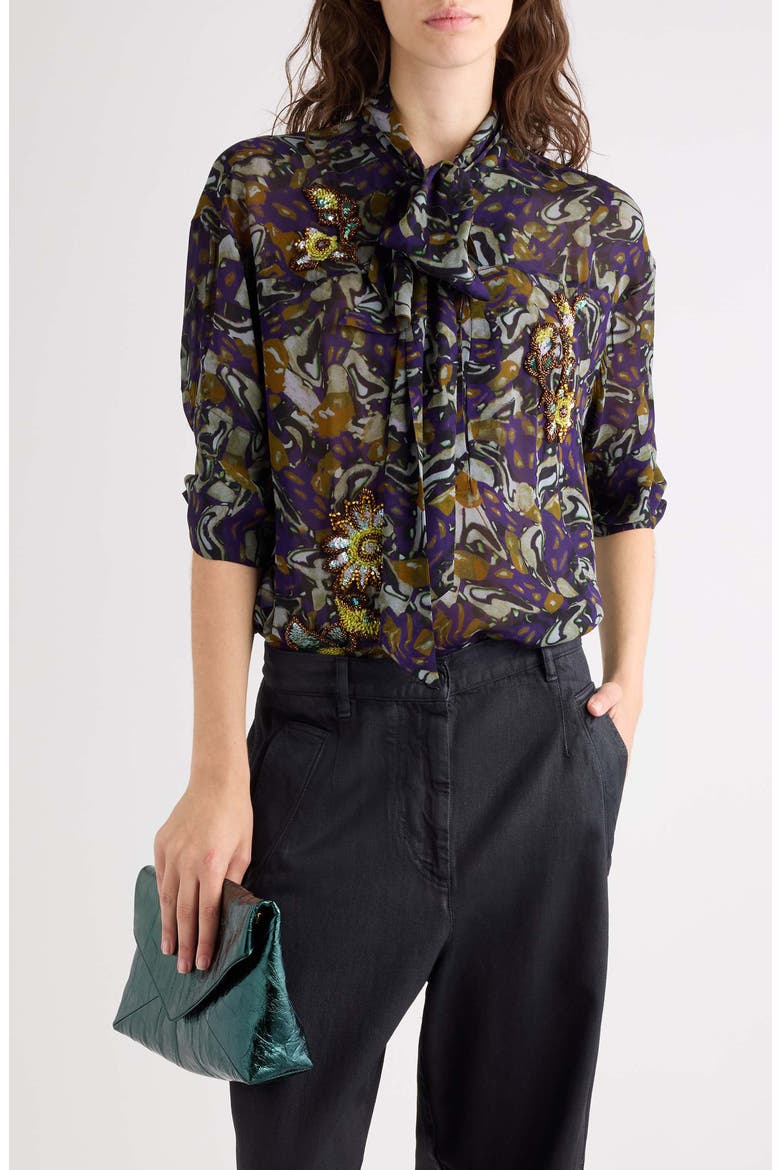 Calma Embellished Georgette Blouse, Main, color, PURPLE