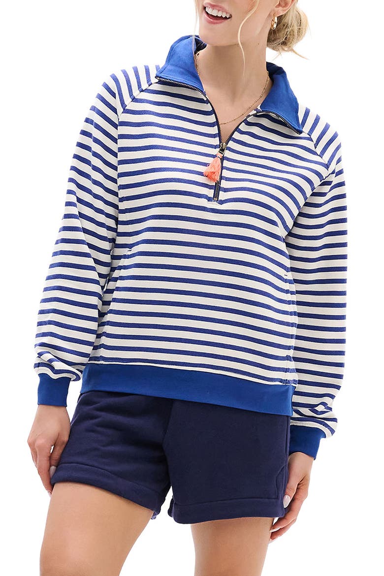 Mezarine Stripe Quarter Zip Sweatshirt, Main, color, MAZARINE