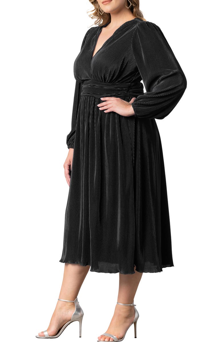 Kiyonna Sophie Pleated Midi A-Line Cocktail Dress, Alternate, color, 