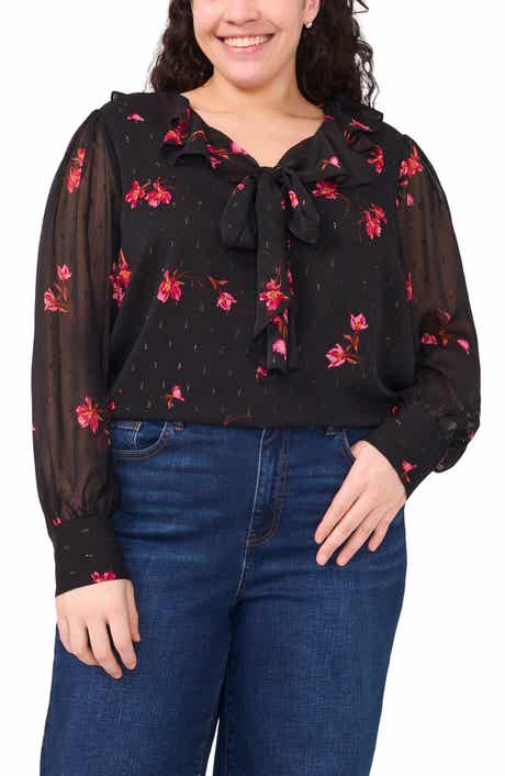 CeCe Floral Metallic Fleck Top