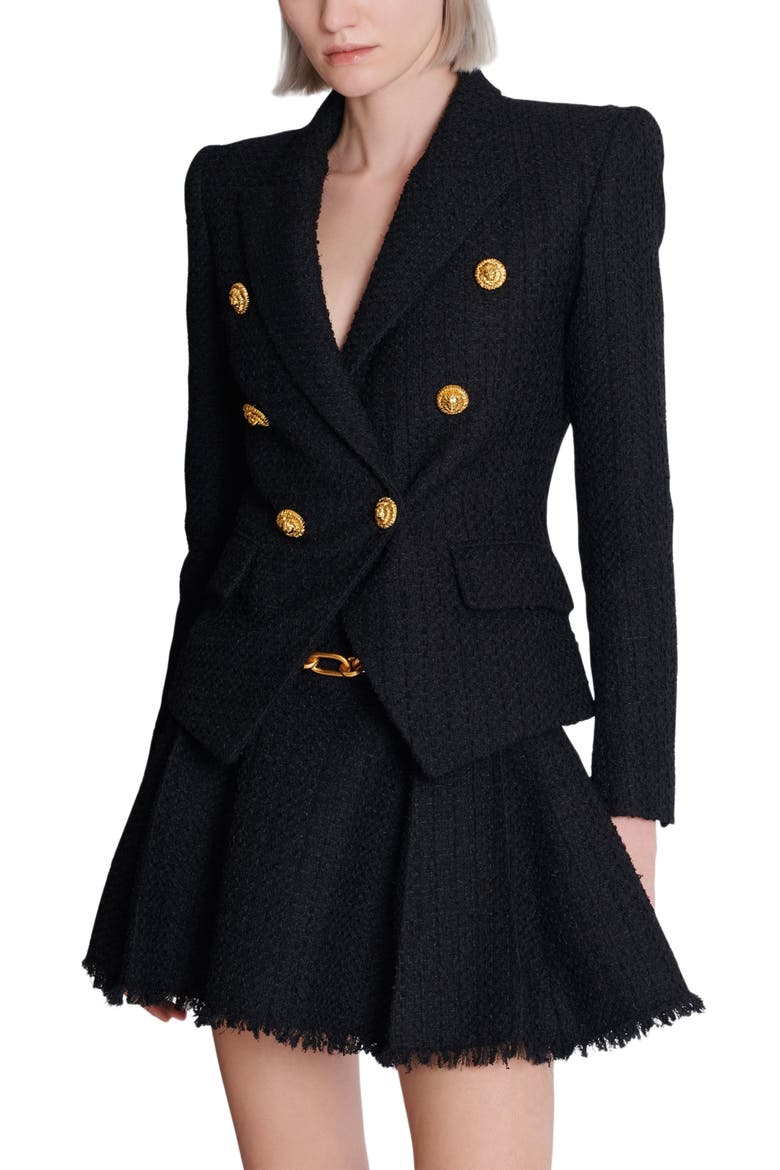 6-button tweed jacket, Alternate, color, black