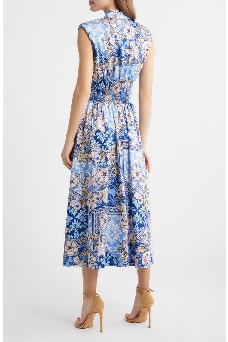 Scarf Print Zip Front Midi Dress, Alternate, color, BLUE MULTI