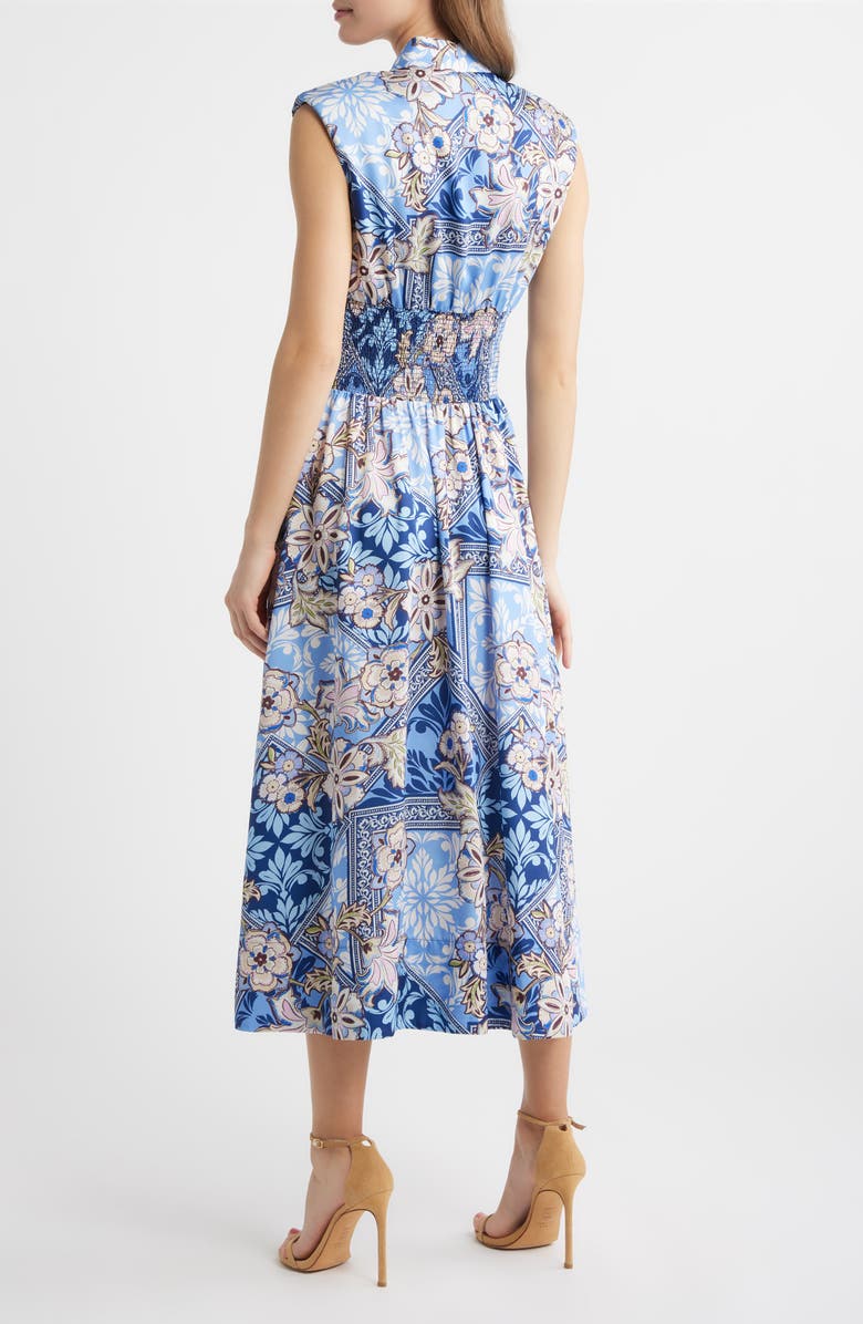 Vince Camuto Scarf Print Zip Front Midi Dress, Alternate, color, Blue Multi