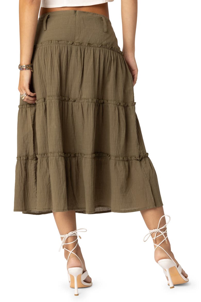Melinda Tiered Cotton Midi Skirt, Alternate, color, OLIVE