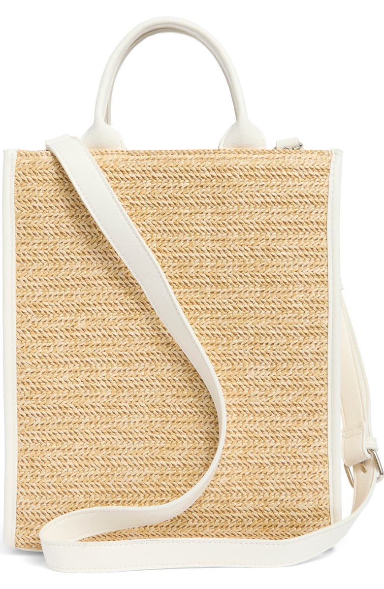 BCBG Mini Whipstitched Straw Tote Bag, Alternate, color, Natural/ White
