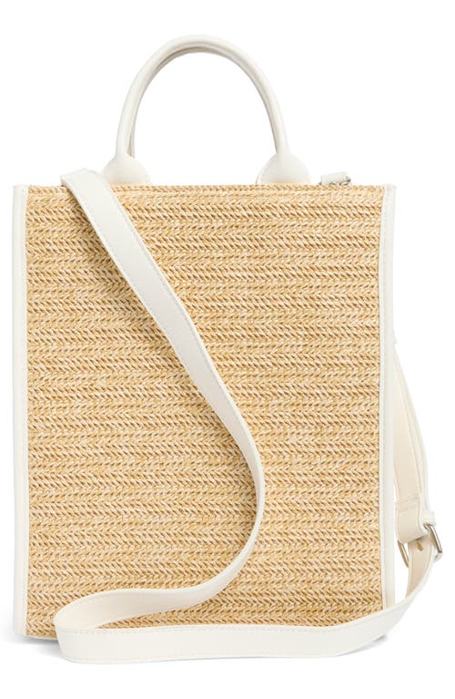 Bcbg Mini Whipstitched Straw Tote Bag In Natural/white