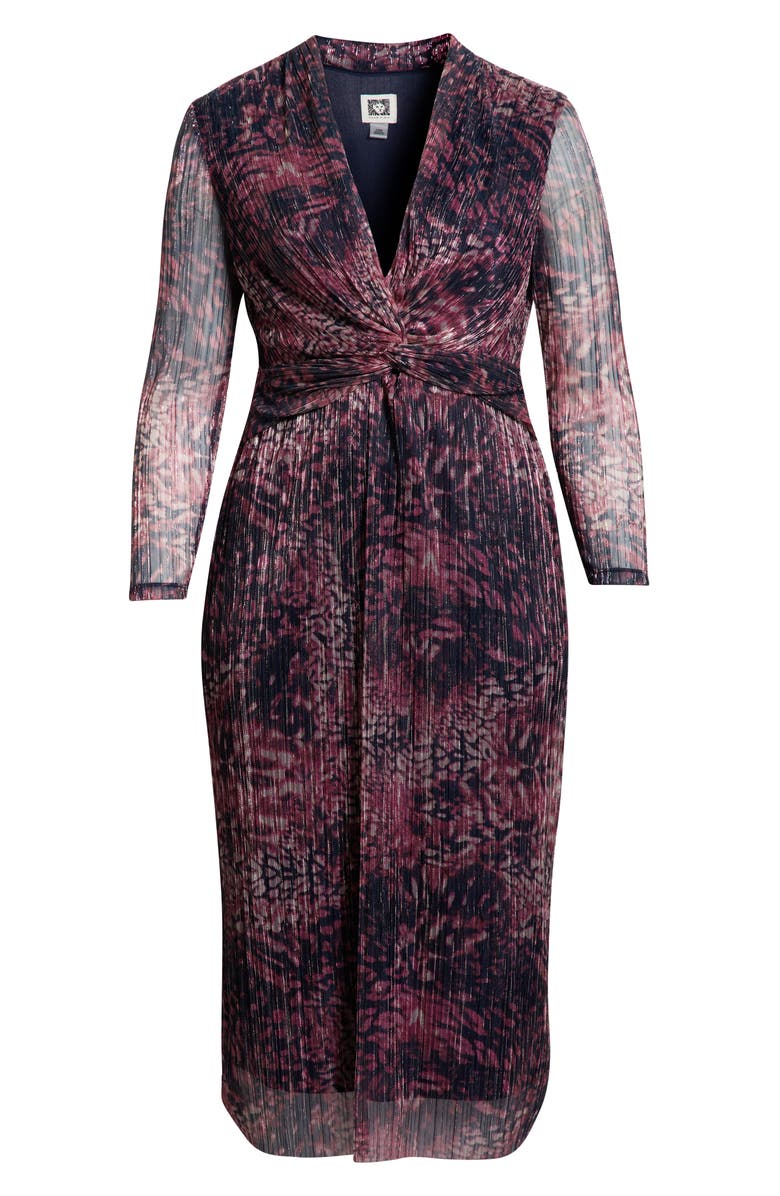 Anne Klein Long Sleeve Twist Front Micropleat Dress, Alternate, color, Lotus Pink Multi