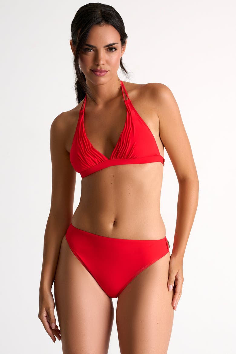 High-Waisted Brazilian Bikini Bottom, Alternate, color, Red
