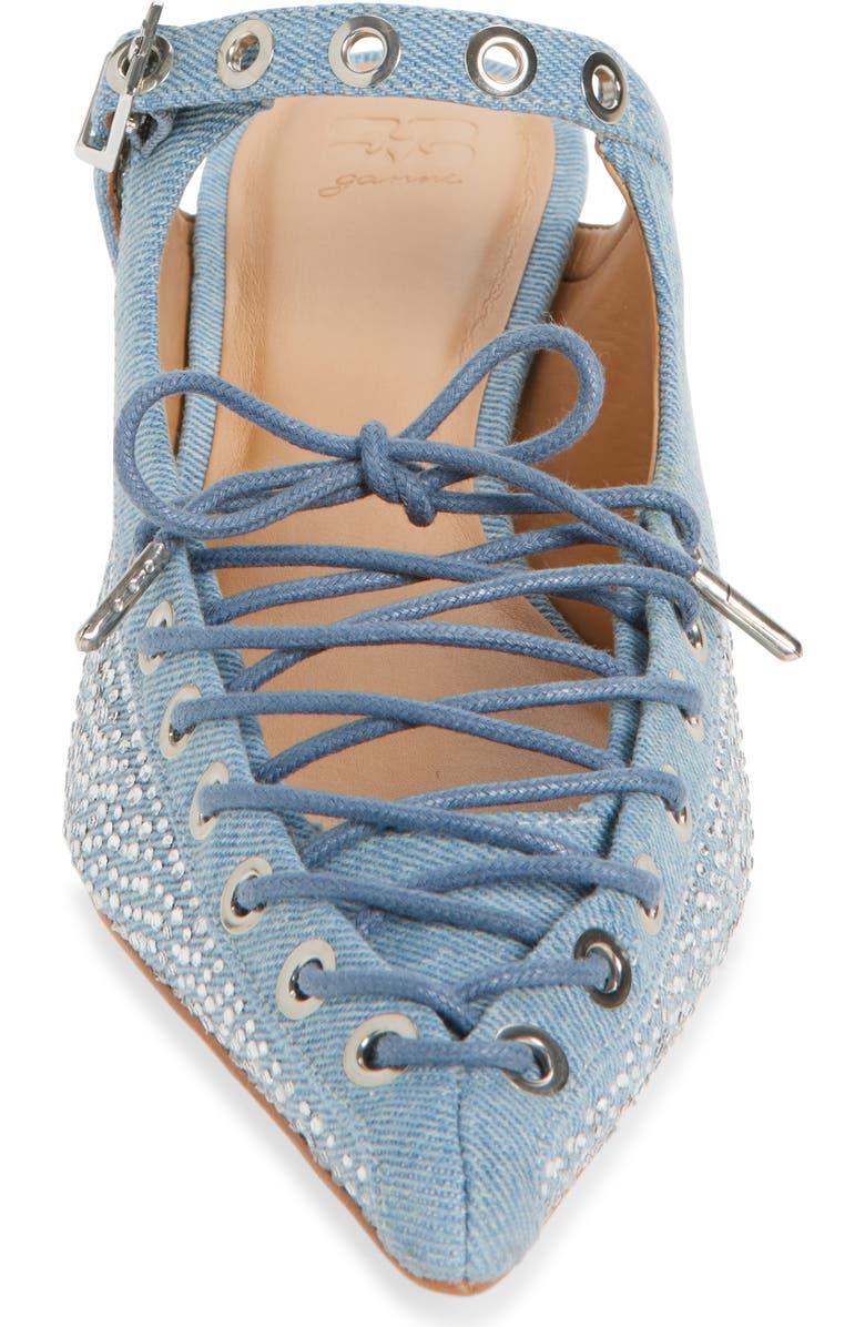 Ganni Eyelets Lace-Up Mule, Alternate, color, Faded Denim