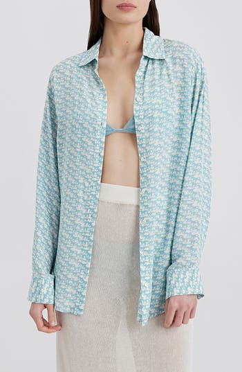 Solid & Striped The Delmore Button Down Shirt Top In Horse Print In Horse Print