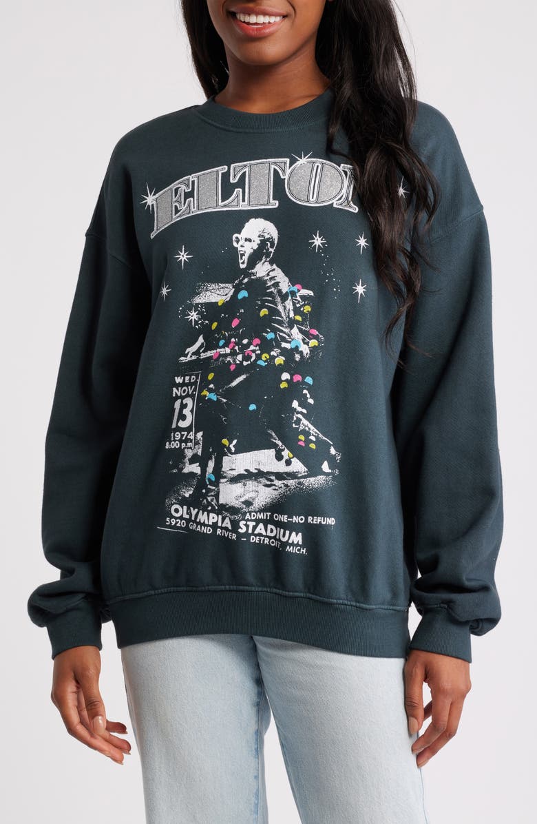 Daydreamer Elton John Olympia Cotton Graphic Sweatshirt, Main, color, Vintage Black