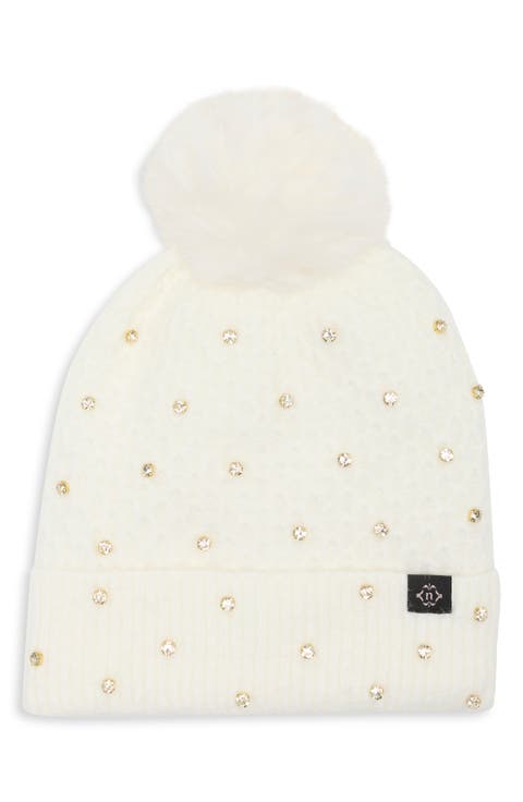 Embellished Faux Fur Pom Beanie