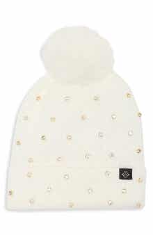 Embellished Faux Fur Pom Beanie