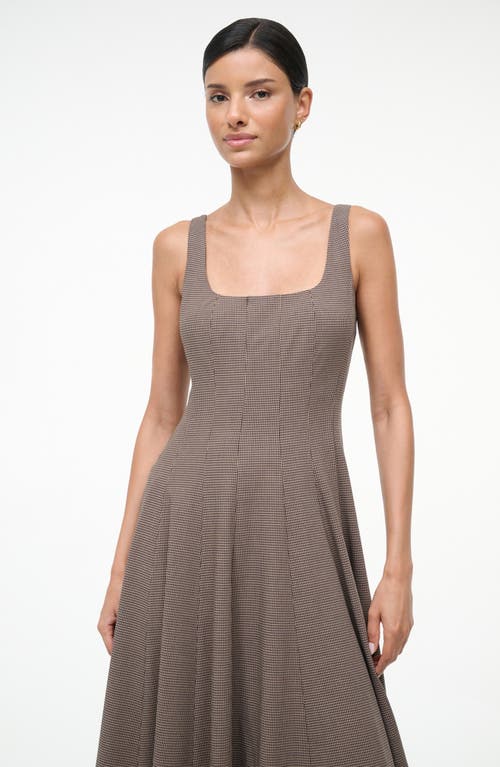 Staud Wells Houndstooth Fit & Flare Midi Dress In Brown