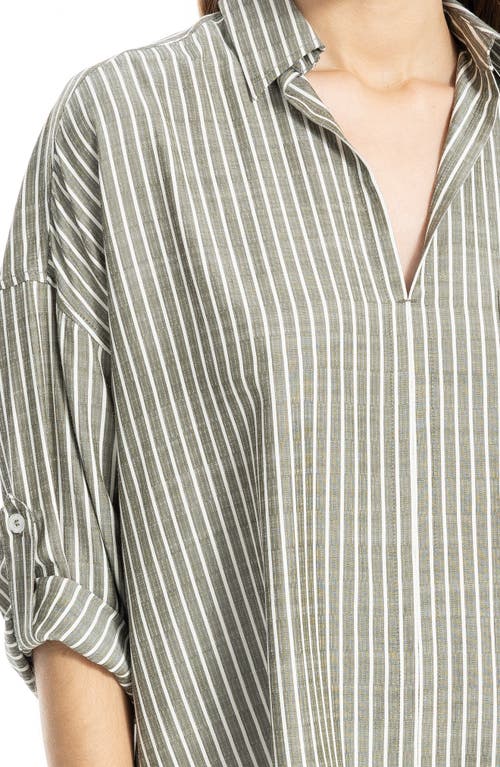 Max Studio Stripe Collared Top In Gray