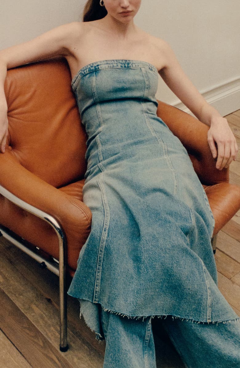 MANGO Strapless Denim Dress, Alternate, color, 
