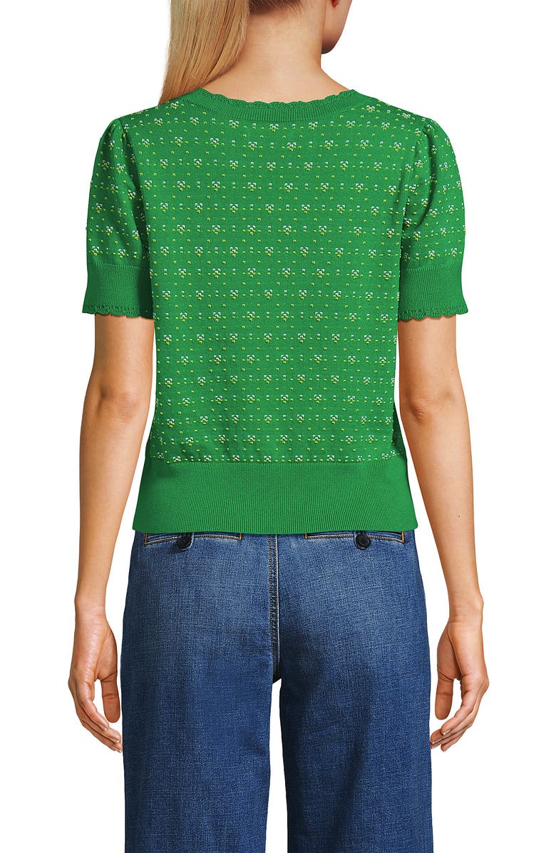 Lands' End Fine Gauge Cotton Jacquard Scoop Neck Sweater, Alternate, color, True Green Floral Jacquard