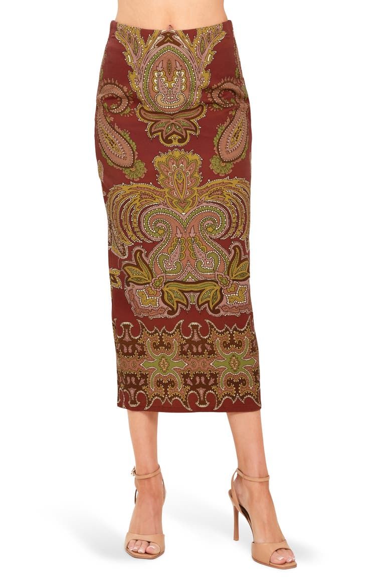 Paisley Print Pencil Skirt, Main, color, MAROON
