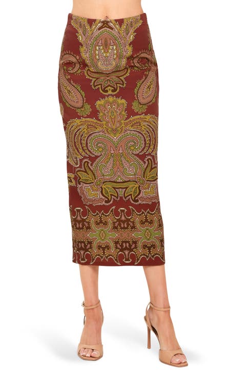 Paisley Print Pencil Skirt