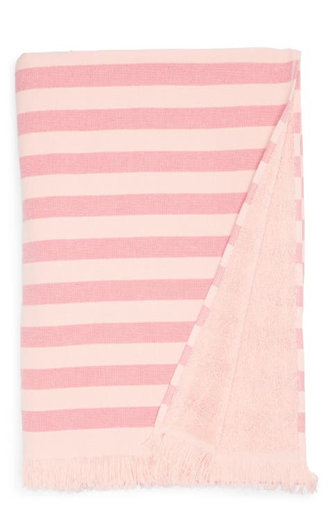 Stripe Fringed Cotton Terry Cloth Beach Towel