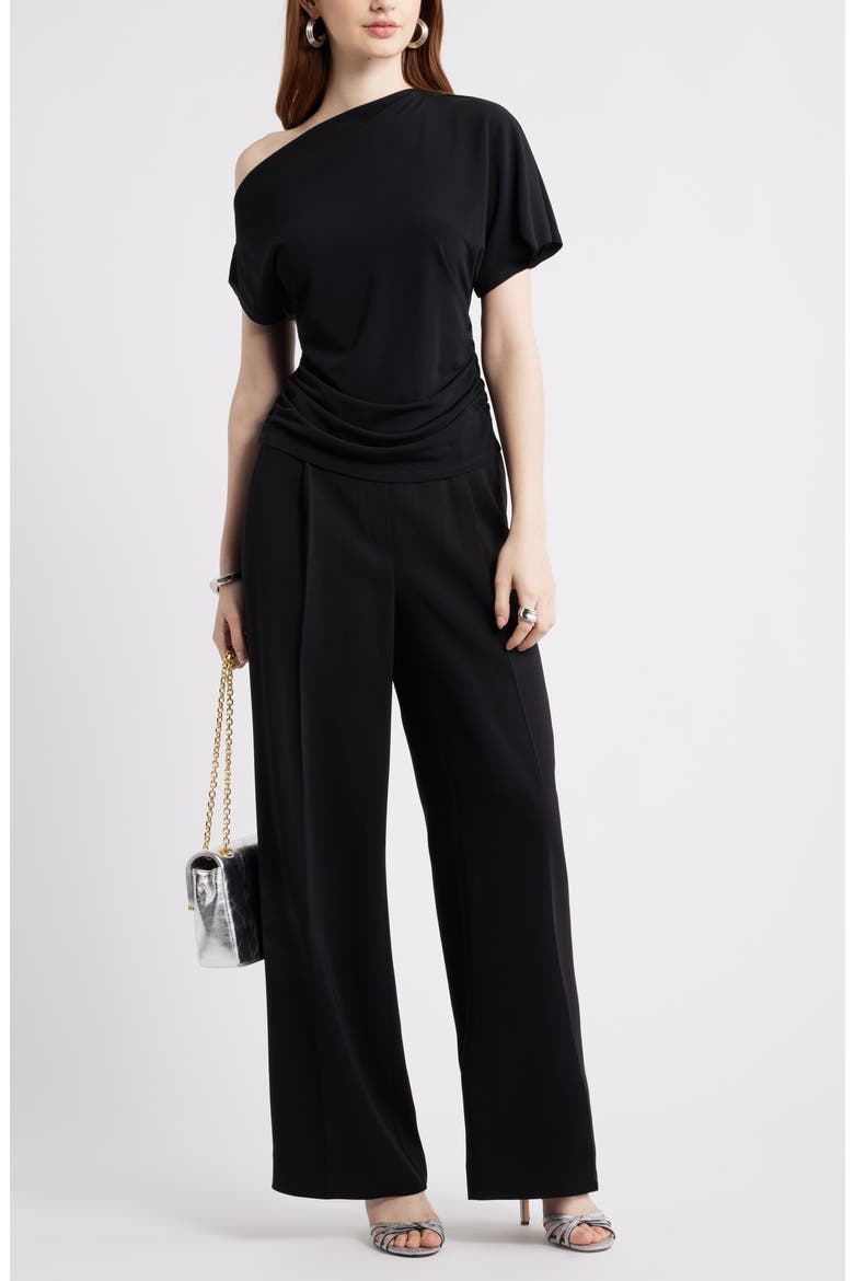 One Shoulder Drape Knit Top, Alternate, color, BLACK