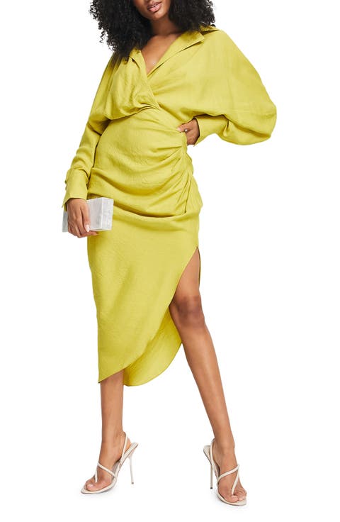 Ruched Asymmetric Long Sleeve Dress